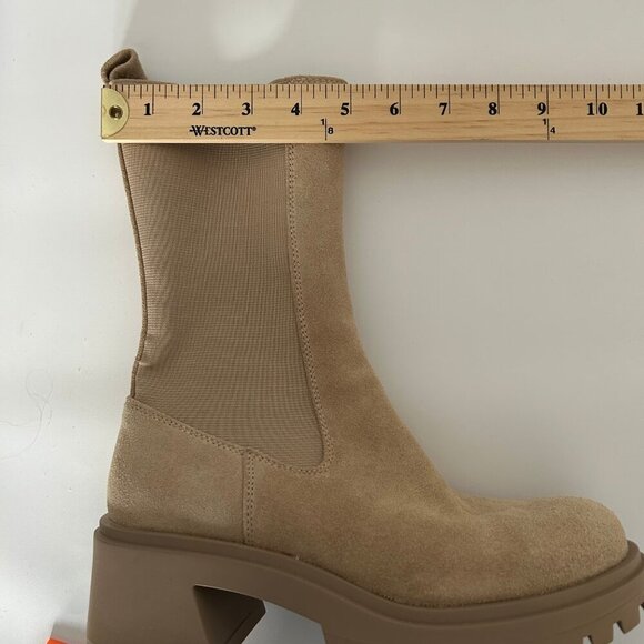 NWT STEVE MADDEN Beige Hesitant Round Toe Block Heel Genuine Leather Chelsea - Picture 8 of 10